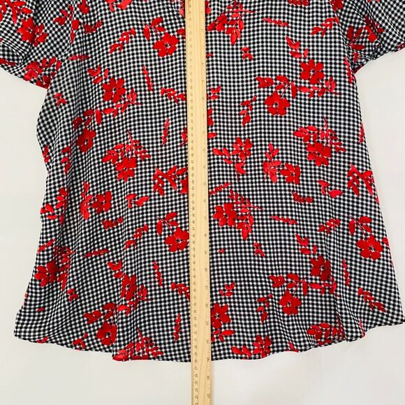 ELLE  Women's Top Floral Ghimgan V-Neck Flutter Sleeve Size XL - Picture 8 of 10